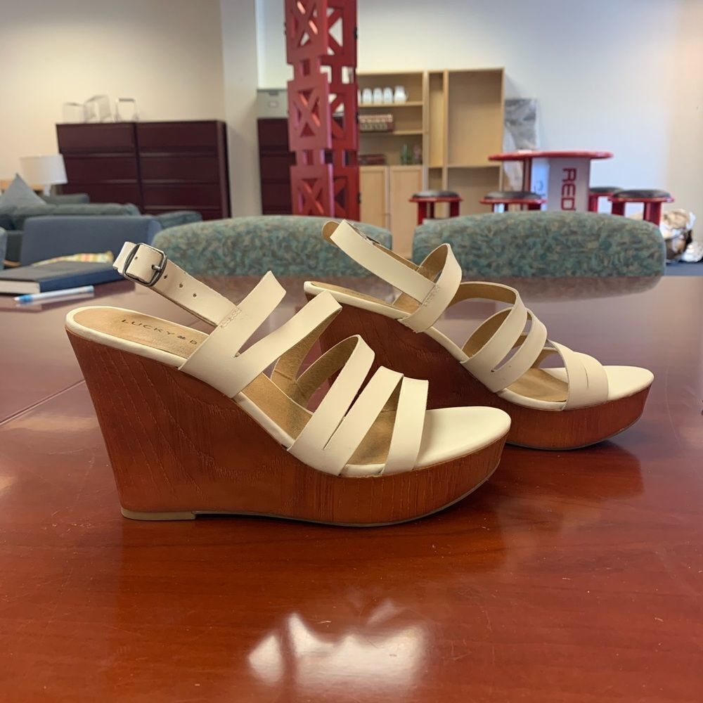 Lucky Brand Leather Wedge Sandals sz 9.5